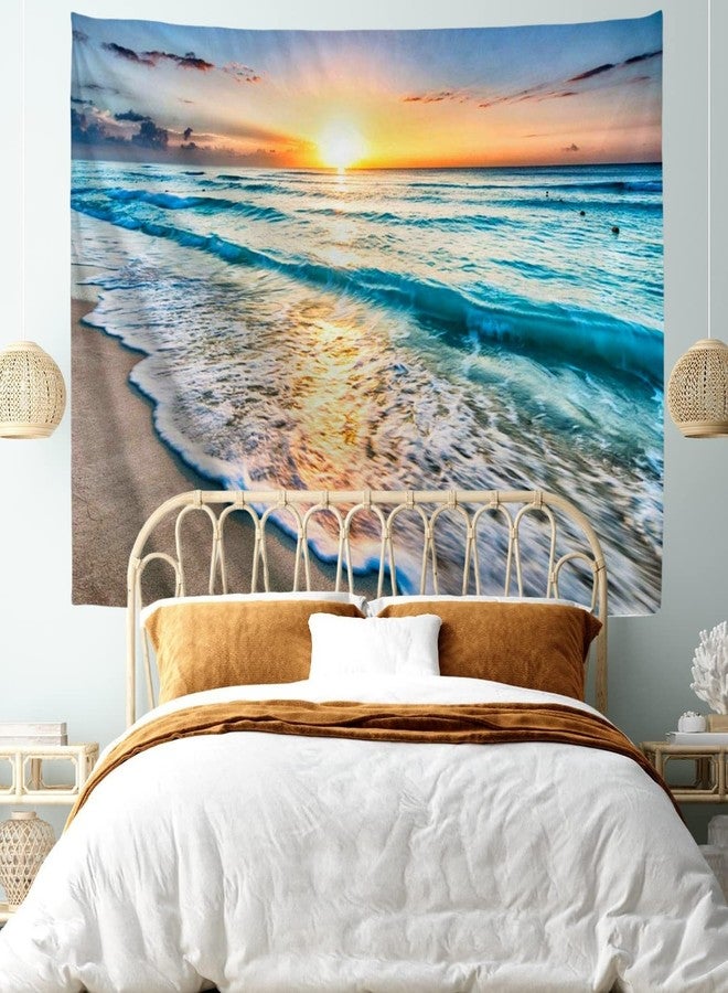 IcosaMro Beach Tapestry Wall Hanging, Ocean Sunset Sea Beach Wave Landscape Scenery Nature Wall Decorations Bohemian Home Decor for Bedroom, Dorm, College, Living Room, 60x82.7 Inches, Blue - Image 3